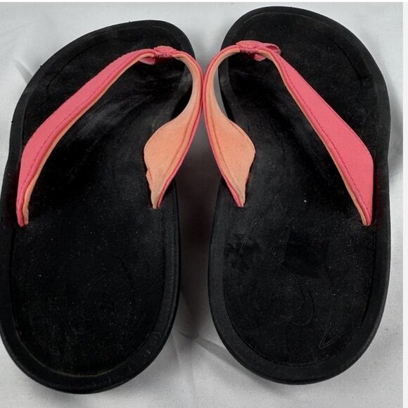 Olukai Kalupa Kai Pink Black Flip Flops Thongs Sandals Womens 7 - Picture 4 of 6
